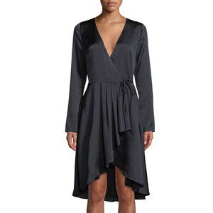 JOIE Satin Wrap Dress Midnight Blue Long Sleeve - Size L